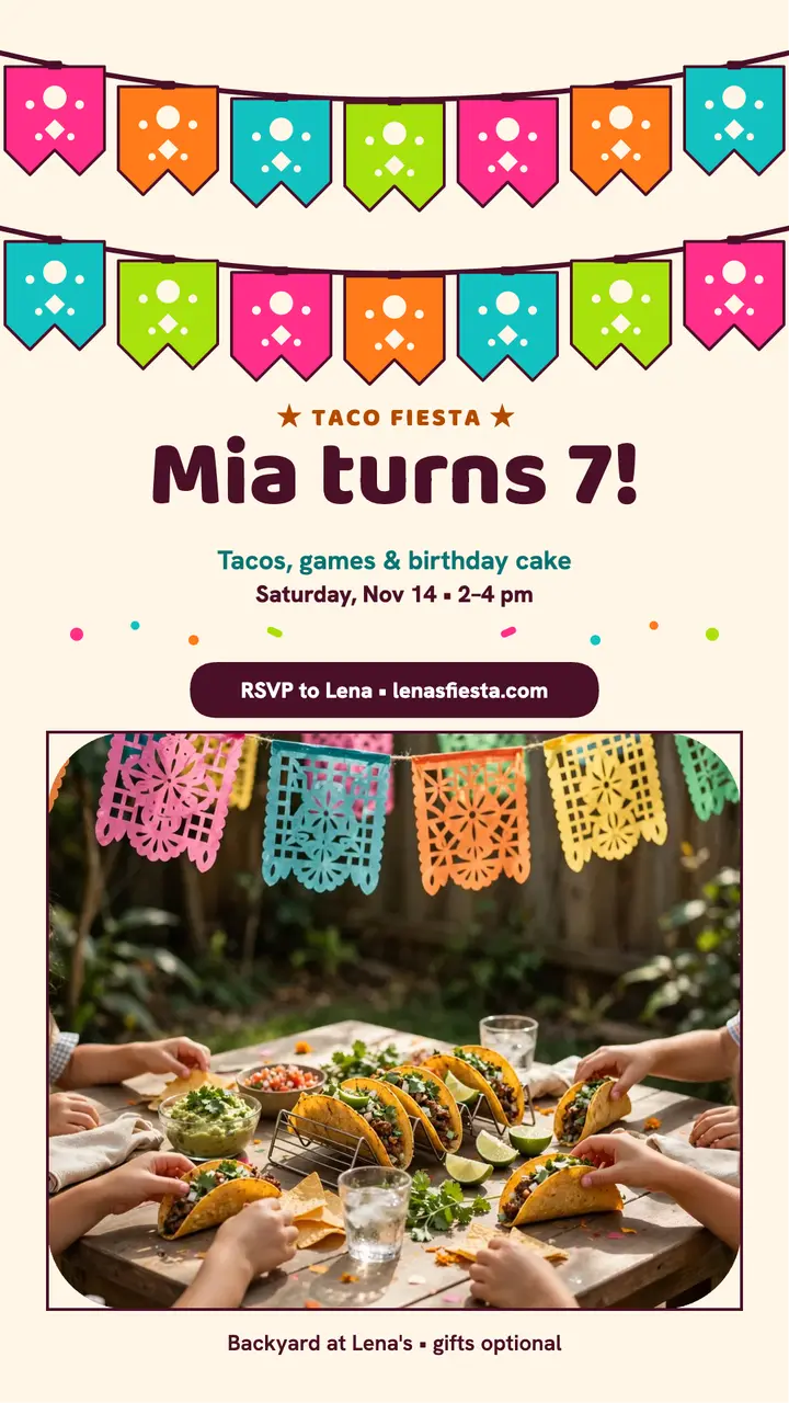 Mia taco fiesta birthday story template