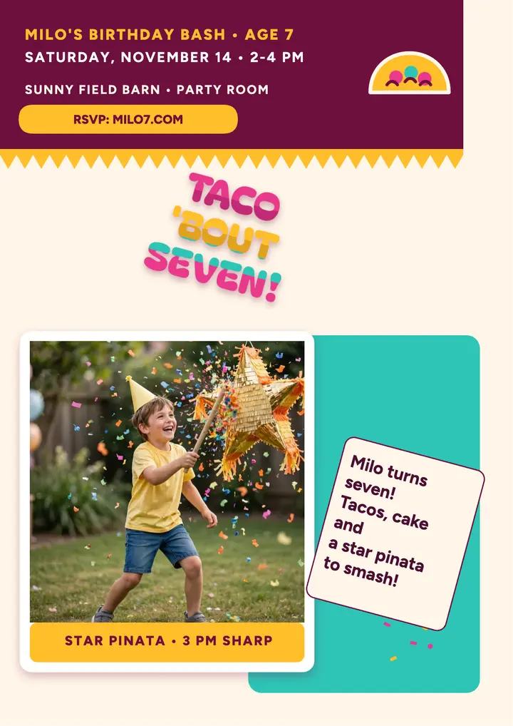 Milo's taco birthday fringe flyer template