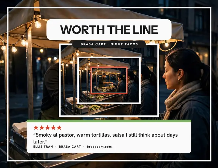 Brasa Cart taco review droste flyer: taco cart review template