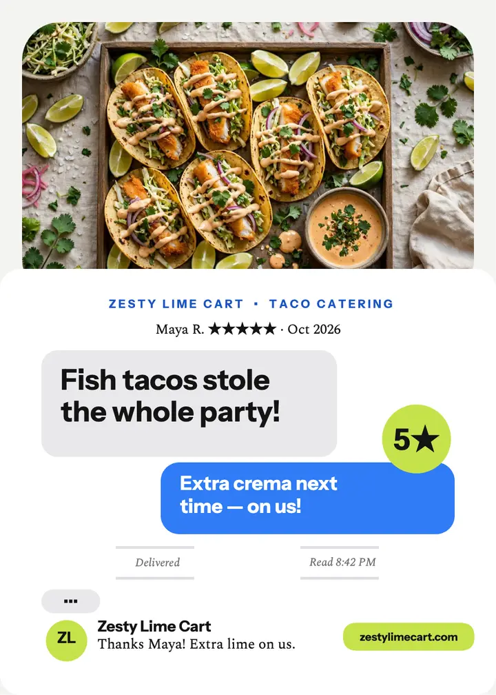 Zesty Lime Cart taco review text thread template