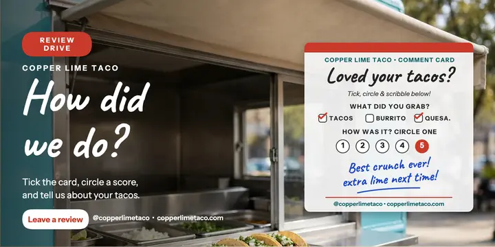 Copper Lime Taco comment card review post template