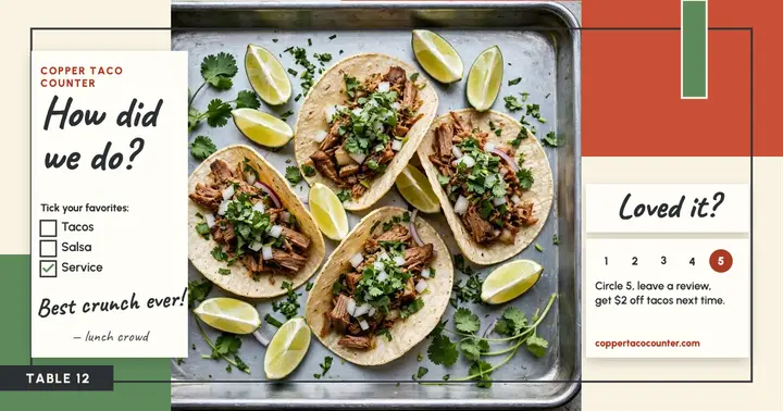 Copper Taco Counter review post: taco review post template
