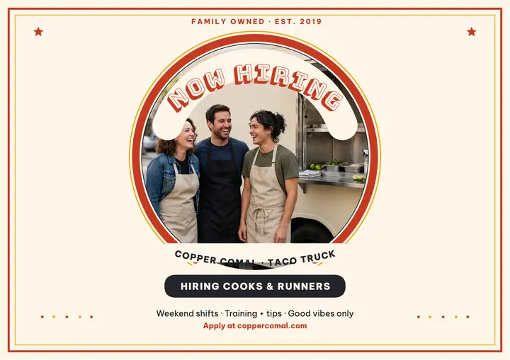 Copper Comal taco crew hiring badge template