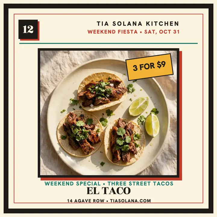 Tia Solana taco fiesta loteria menu template