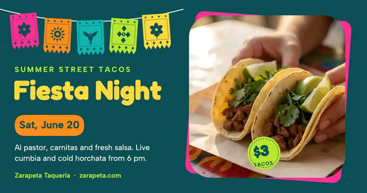 Fiesta night street food post, papel picado template