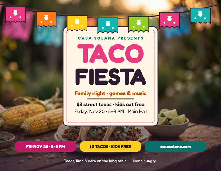 Casa Solana Taco Fiesta night flyer template