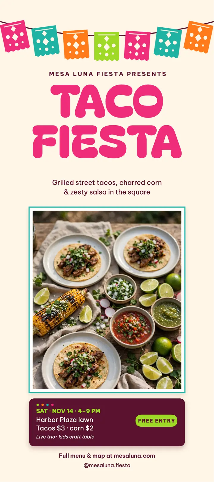 Mesa Luna taco fiesta picado card template