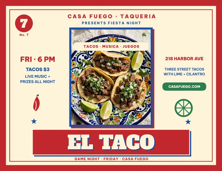 Casa Fuego taco fiesta loteria flyer template