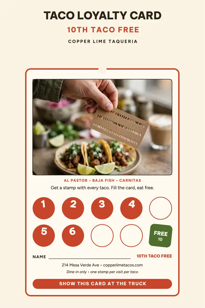 Copper Lime taco loyalty poster template