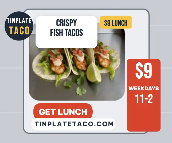 Tinplate Taco fish taco lunch ad template