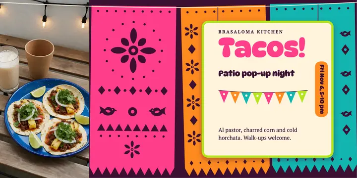 Brasaloma Kitchen patio pop-up papel picado post template