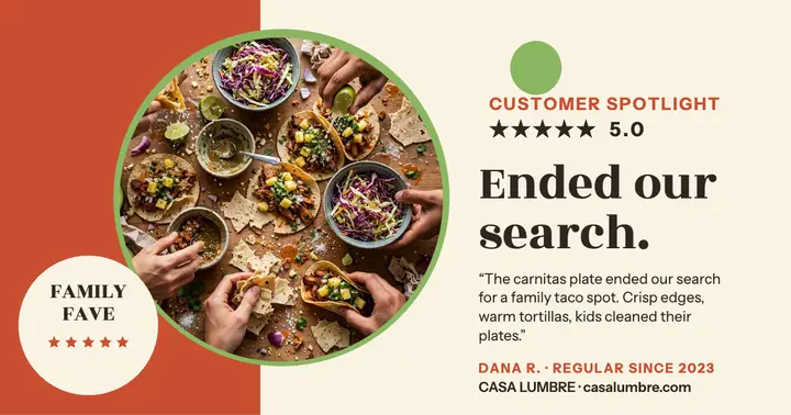 Casa Lumbre taco table review spotlight template