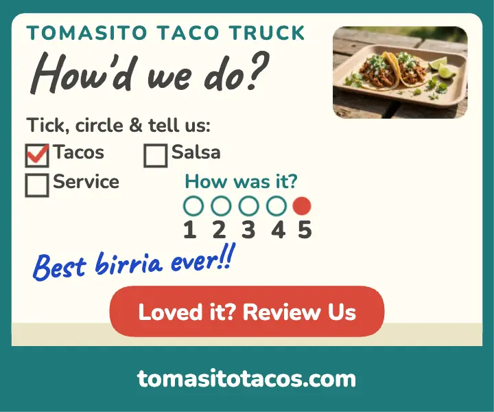 Tomasito taco truck comment card ad template