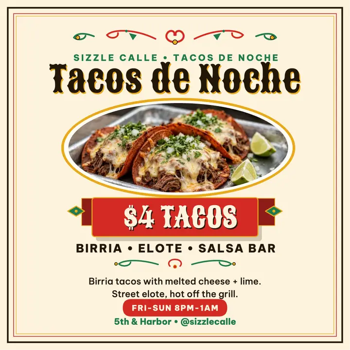 Sizzle Calle late night tacos fileteado post template