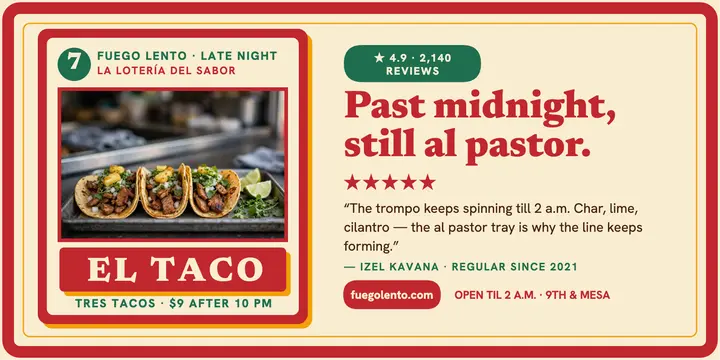 Fuego Lento loteria taco review post template