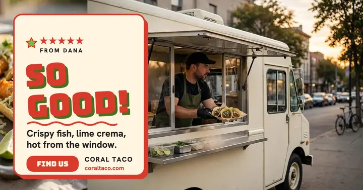 Coral Taco Truck review, warped post: taco truck review post template