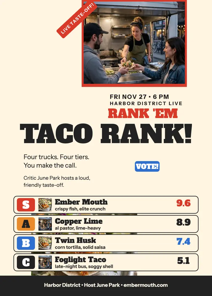 Taco Rank Harbor District tier invite template