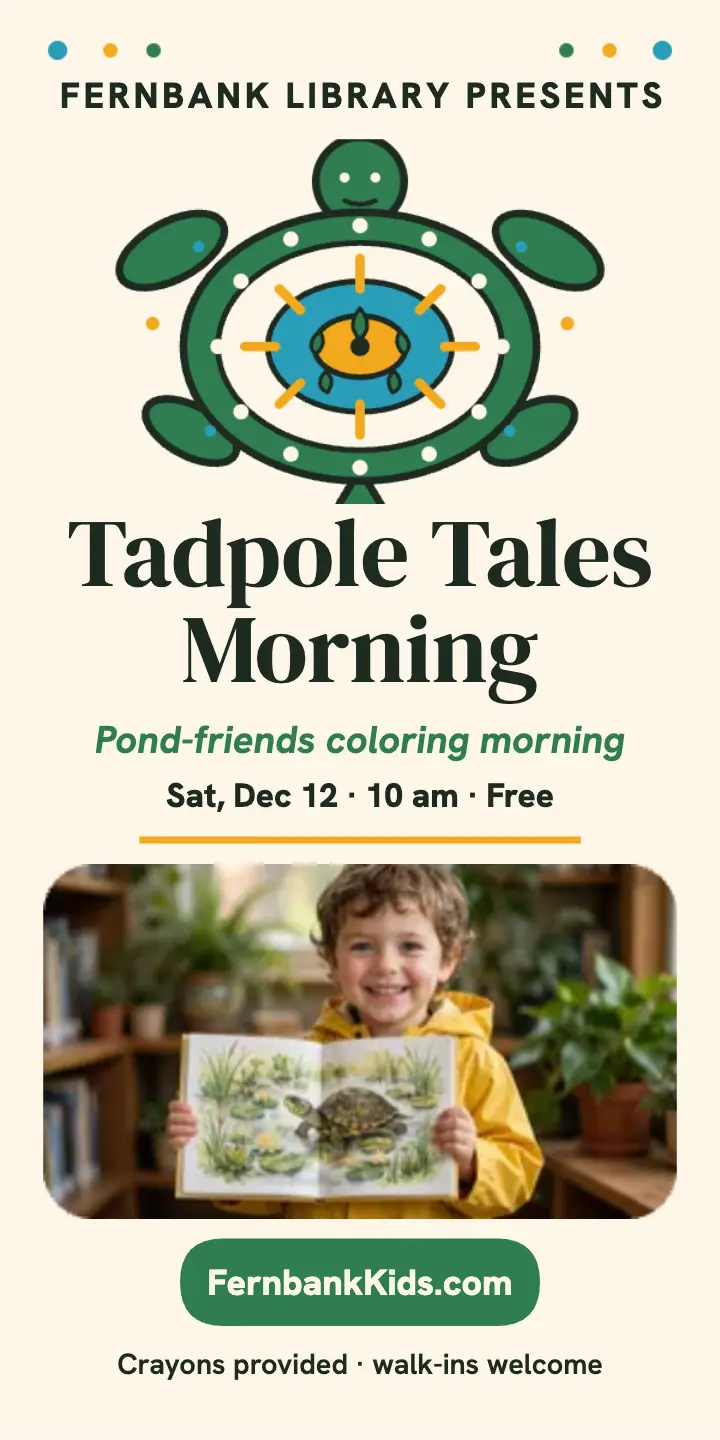 Tadpole Tales pond coloring morning half page template