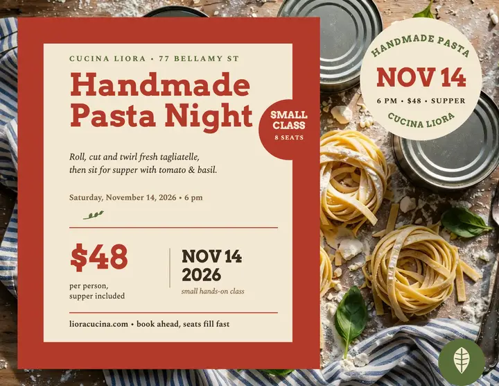 Cucina Liora handmade pasta night flyer template