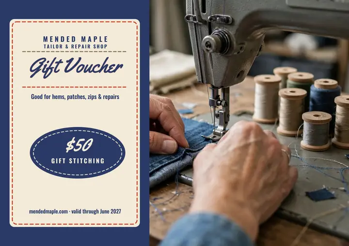 Mended Maple gift voucher certificate: tailor gift voucher template