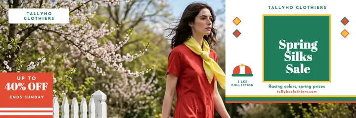 Tallyho Clothiers spring silks sale header template