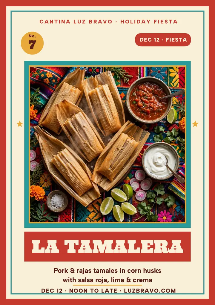 Luz Bravo tamales loteria flyer template