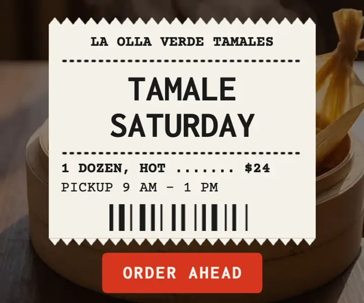 La Olla Verde tamale Saturday ad, receipt style: tamale stand display ad template