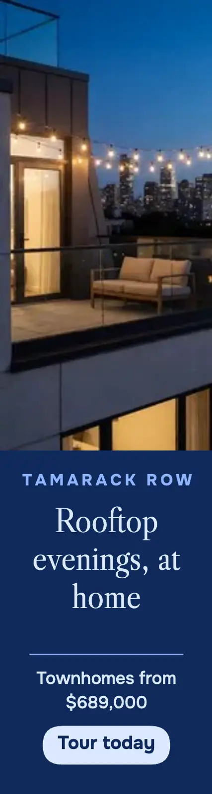 Tamarack Row rooftop townhomes skyscraper ad template