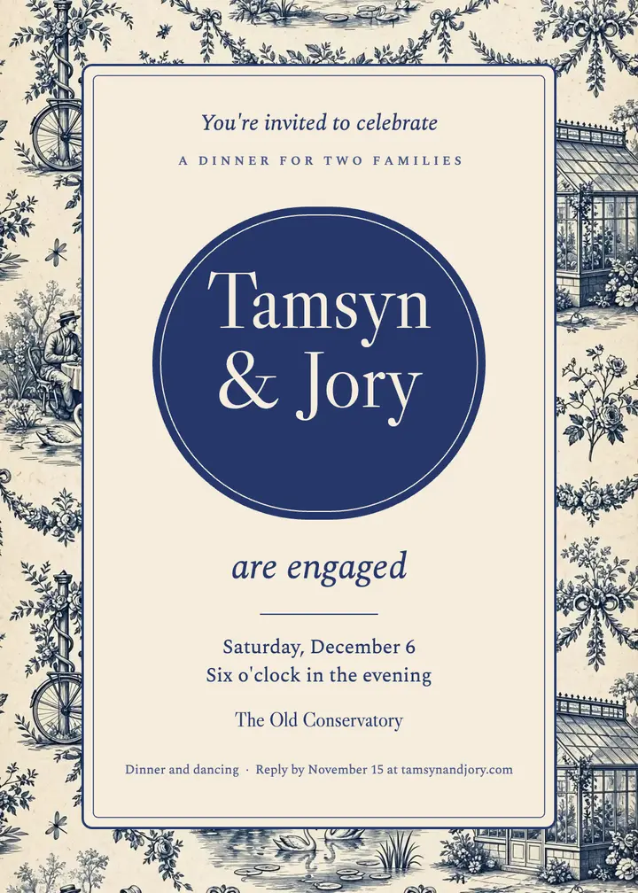 Engagement dinner invitation, modern toile template