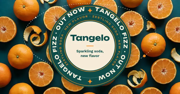Tangelo sparkling soda launch post, orbiting rings: product launch post template