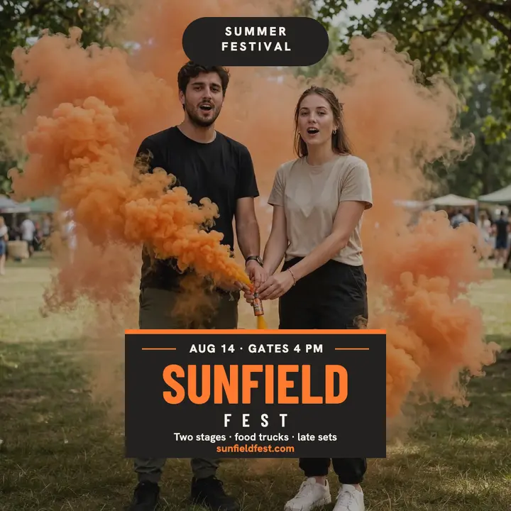 Sunfield Fest summer festival smoke post template