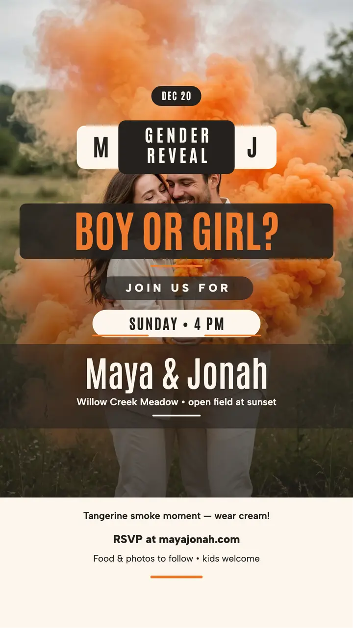 Maya and Jonah tangerine reveal story template