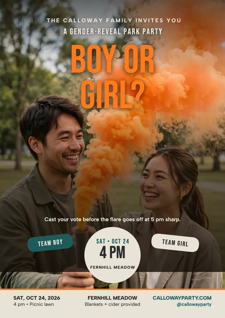 Calloway gender reveal park party flyer template