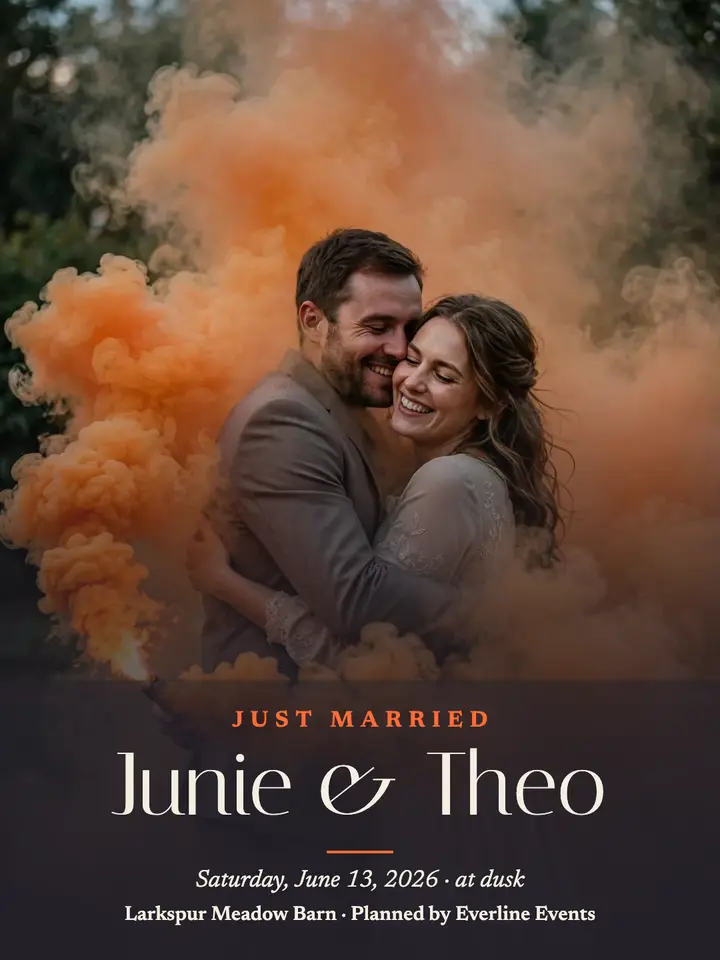 Junie and Theo tangerine smoke announcement template