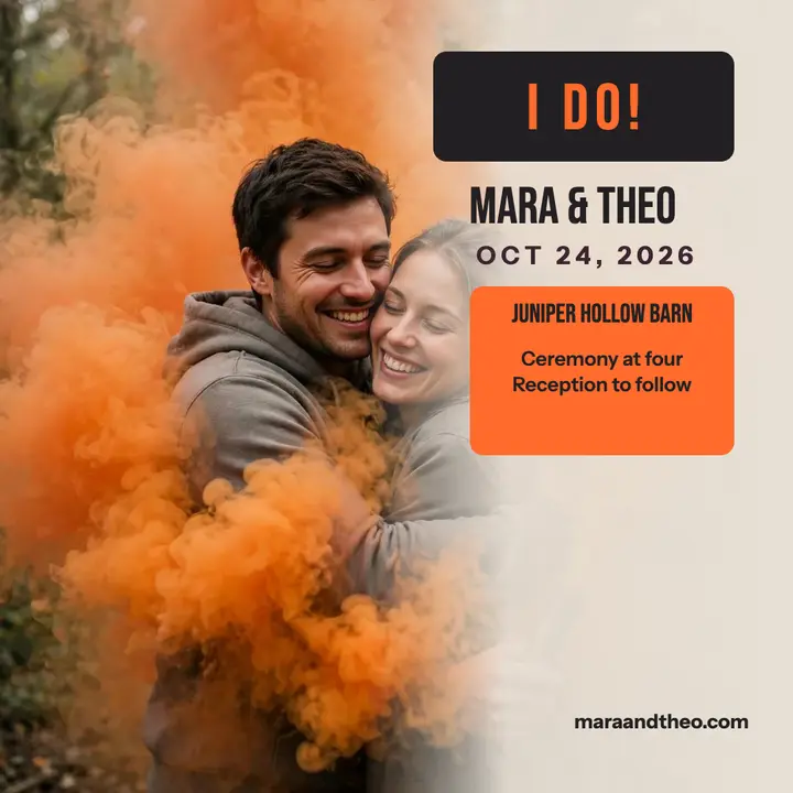 Mara and Theo tangerine smoke announcement template