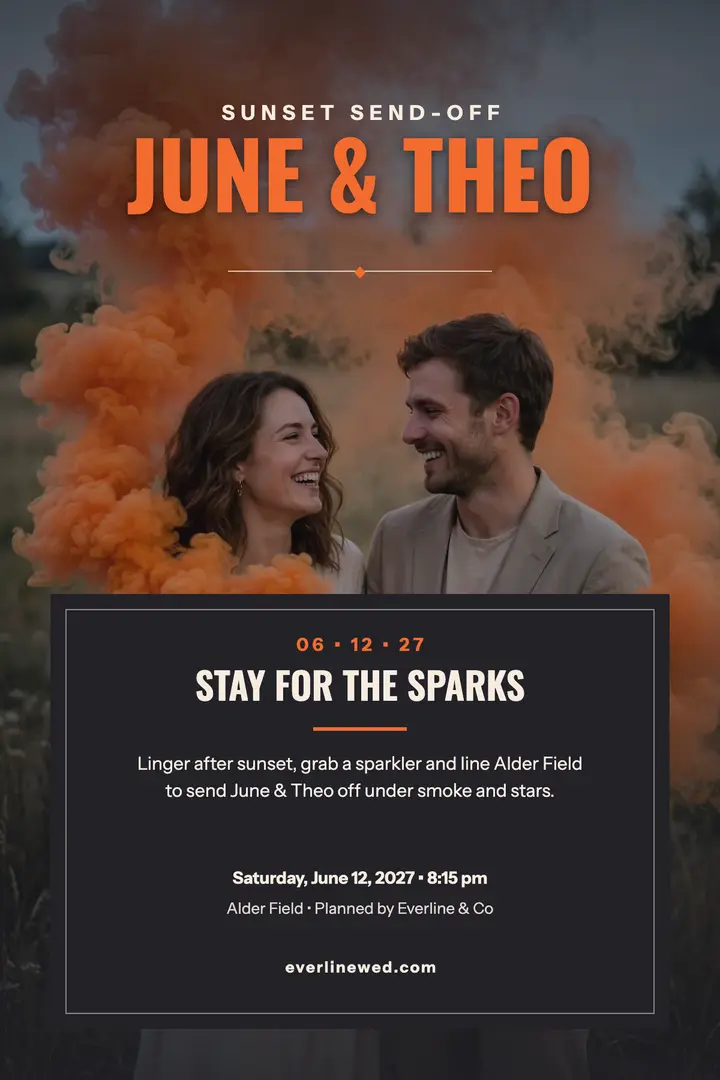 June and Theo sparkler send-off poster: wedding send-off poster template