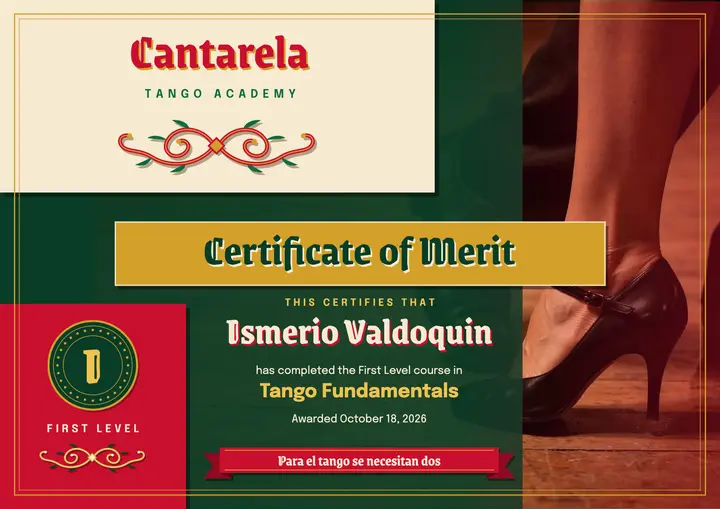Tango academy certificate of merit, fileteado template