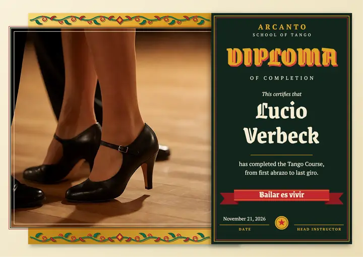 Arcanto tango course certificate, fileteado template