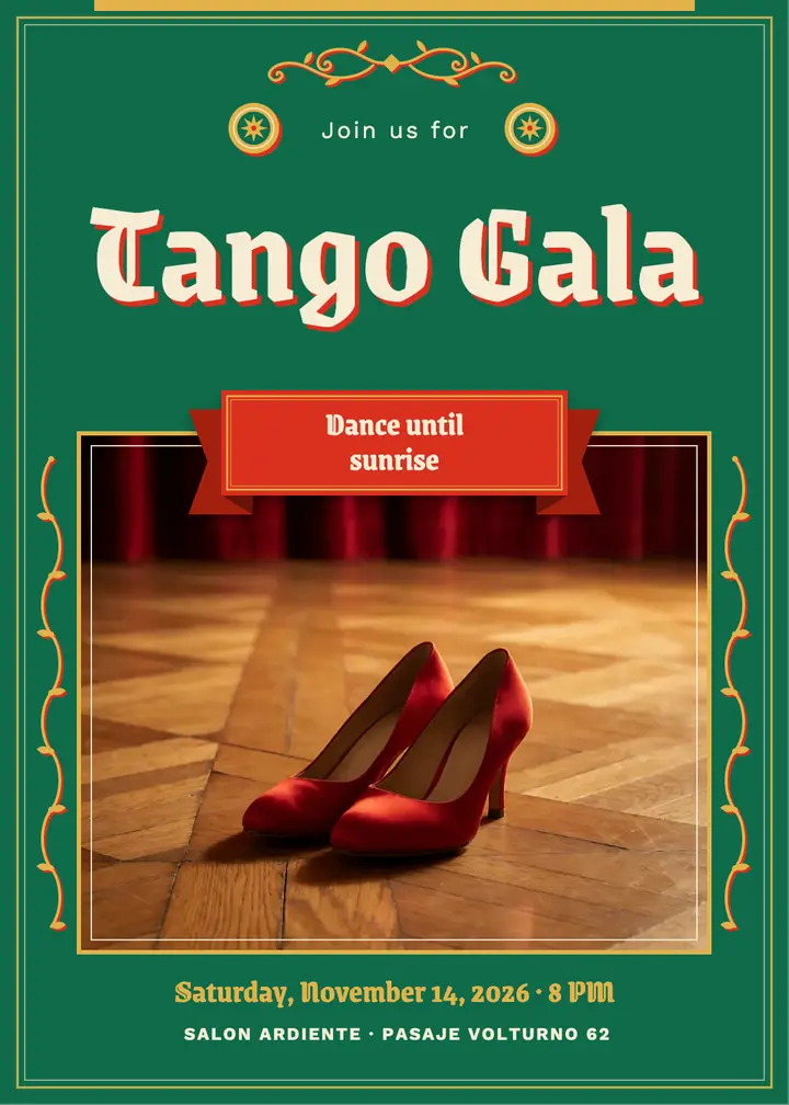 Tango gala invitation, fileteado template