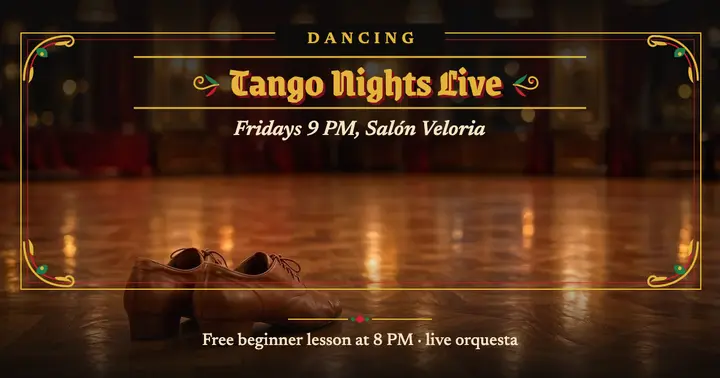 Tango Nights Live dance night, fileteado post template