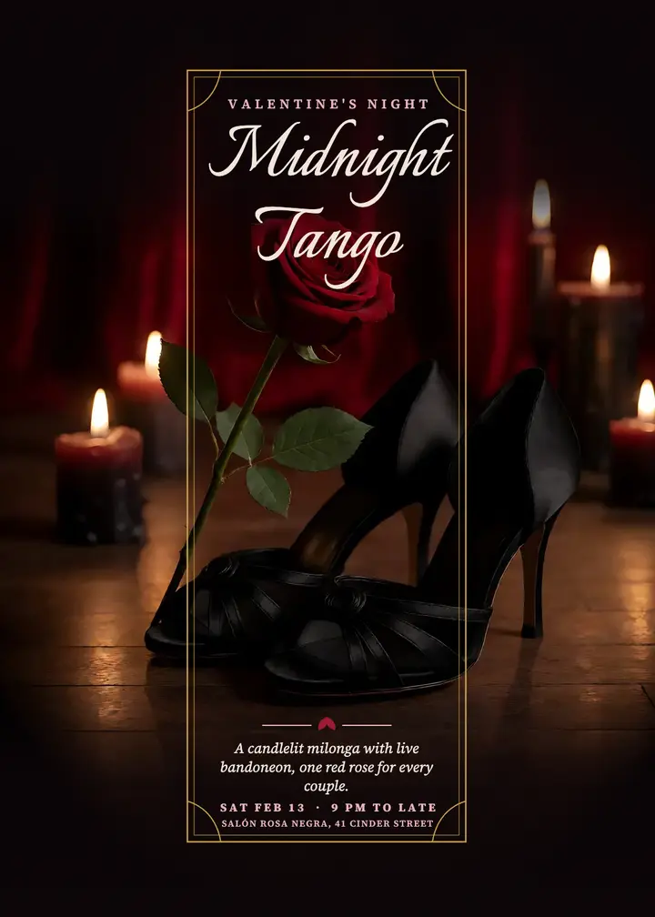 Salón Rosa Negra midnight tango invitation template