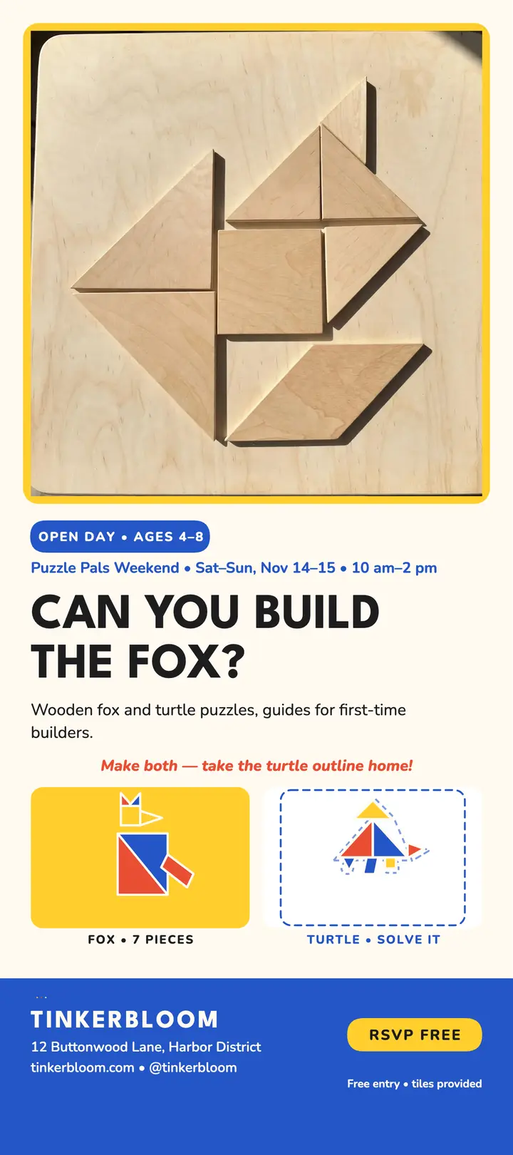 Puzzle Pals tangram fox camp card template