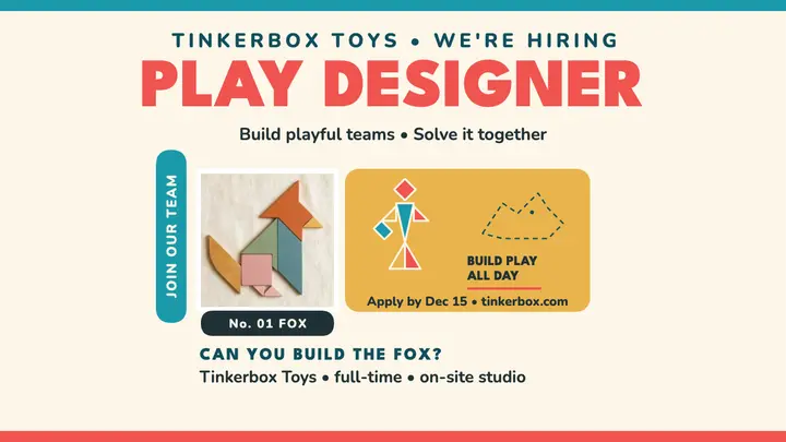 Tinkerbox Toys play designer hiring thumbnail template