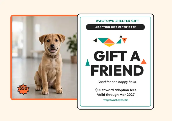 Wagtown Shelter puppy gift certificate template