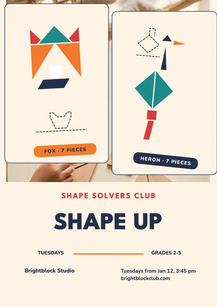 Shape Solvers tangram puzzle club flyer template