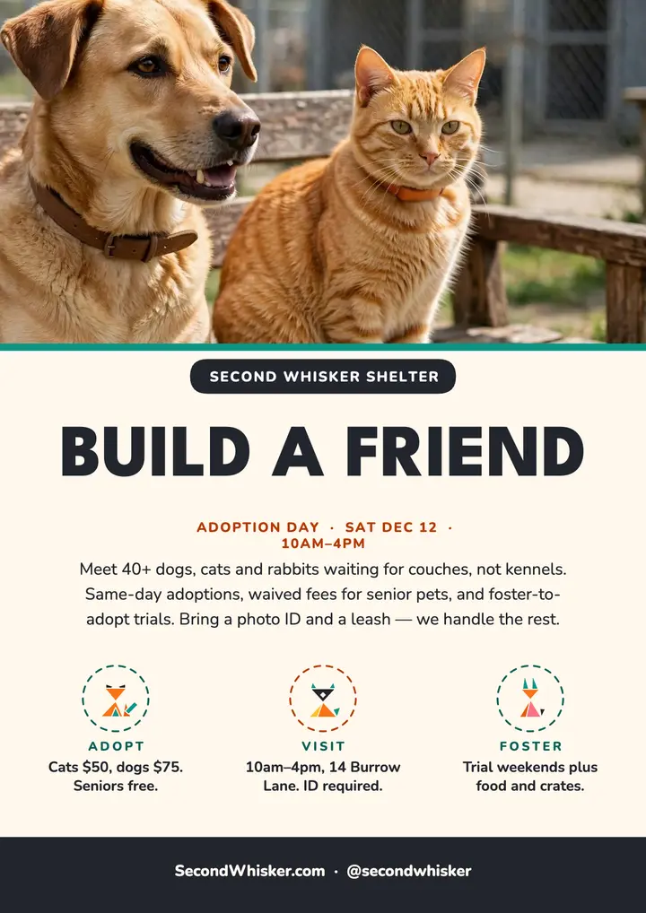 Second Whisker adoption day tangram flyer: pet adoption flyer template