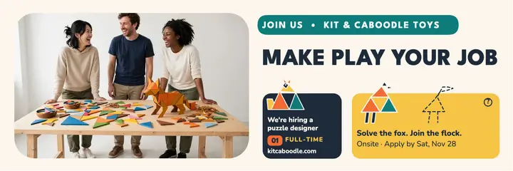 Kit and Caboodle tangram team header: toy studio hiring header template