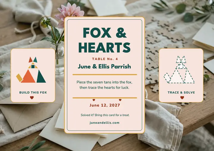 Fox and hearts table puzzle certificate template