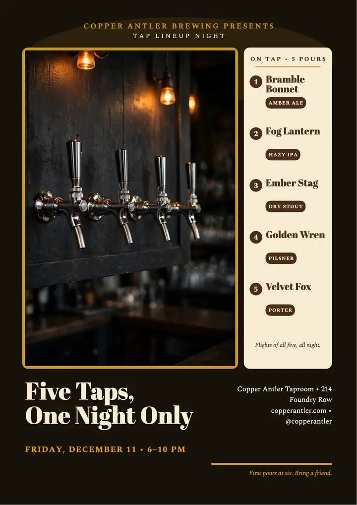 Copper Antler tap lineup night flyer template