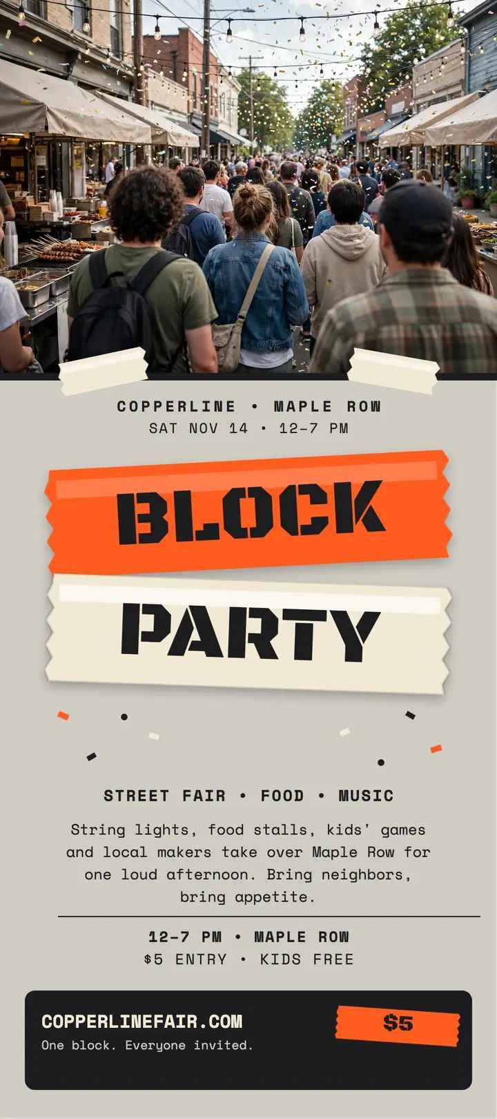 Copperline Block Party tape rack card template